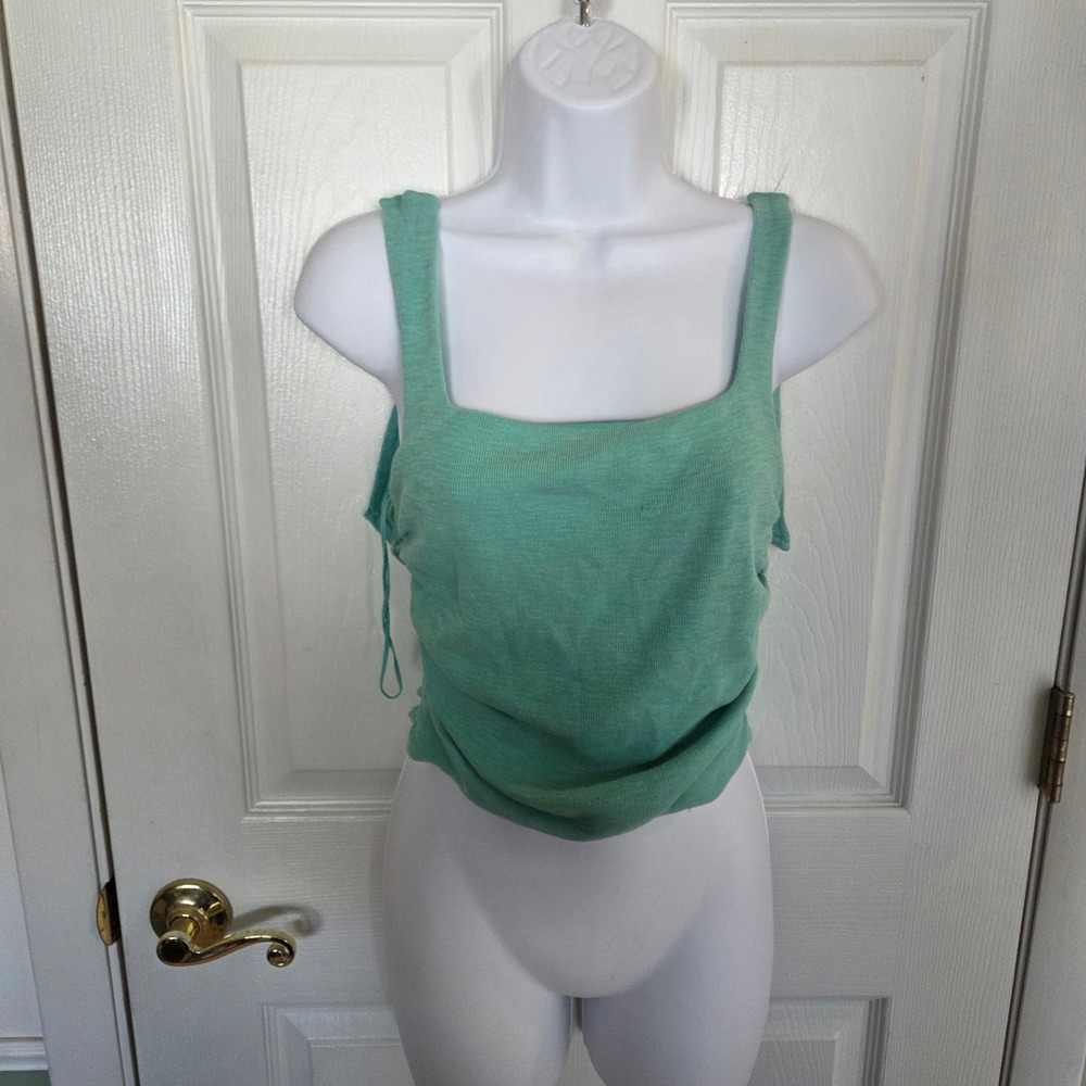 Free People S Seafoam Green Ruched Side Square Neck Tank Top Crop Boho Fairy